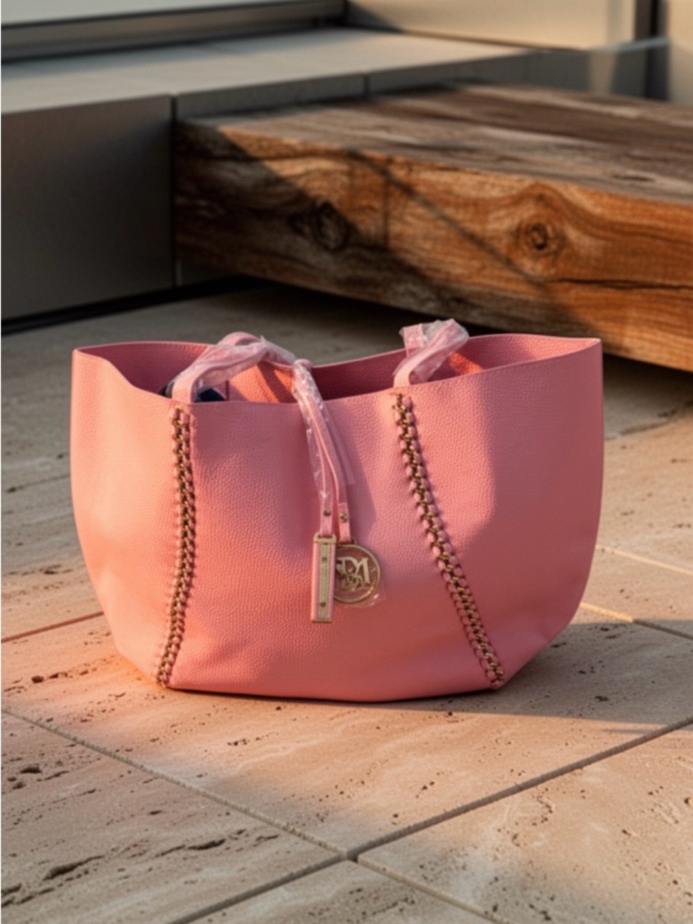 Badgley Mischka Pink Tote with Gold Charm